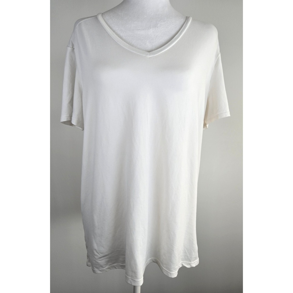 Lole Women's Athletic Short Sleeve Top Off White V Neck Sz XL Minimalist Luxury